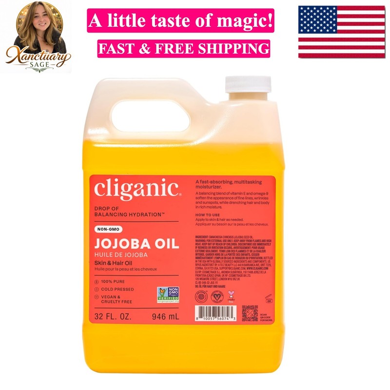 Non-GMO Jojoba Oil Bulk 32oz, 100% Pure - Natural Cold Pressed Unrefined Hexa...