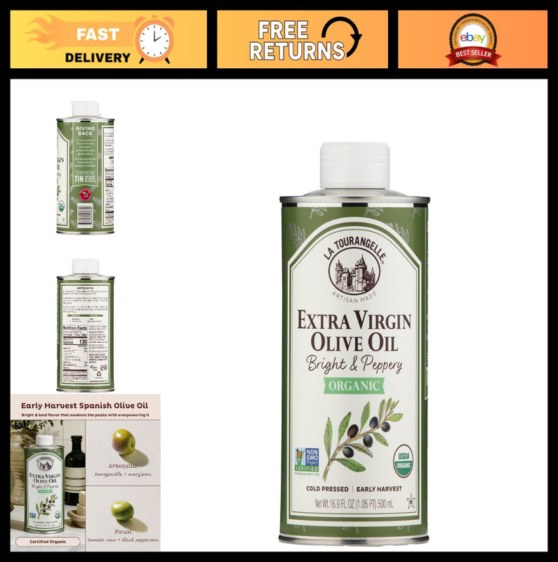 Organic Extra Virgin Olive Oil 16.9 Fl Oz – Cold-Pressed Spanish EVOO for Cookin