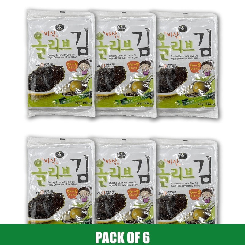 Pack of 6 – Choripdong Roasted Olive Oil Laver 0.88 OZ (25g)