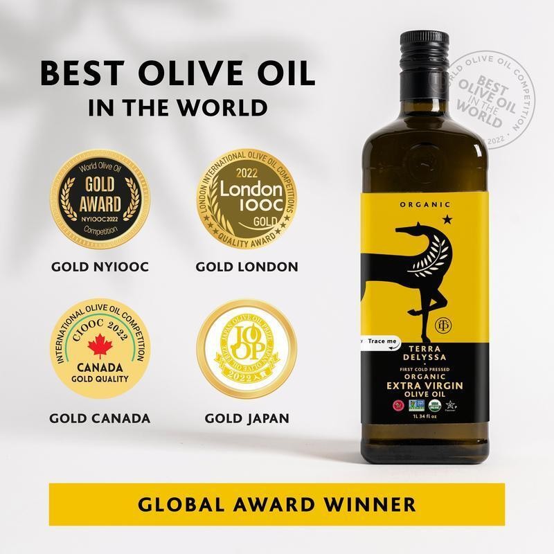 Organic Extra Virgin Olive Oil 34 fl. oz. Glass naturally high polyphenols gallery