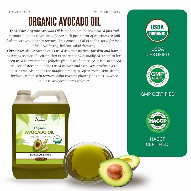 USDA Certified Organic Cold Pressed Unrefined Raw Avocado Oil - 1 Gallon gallery