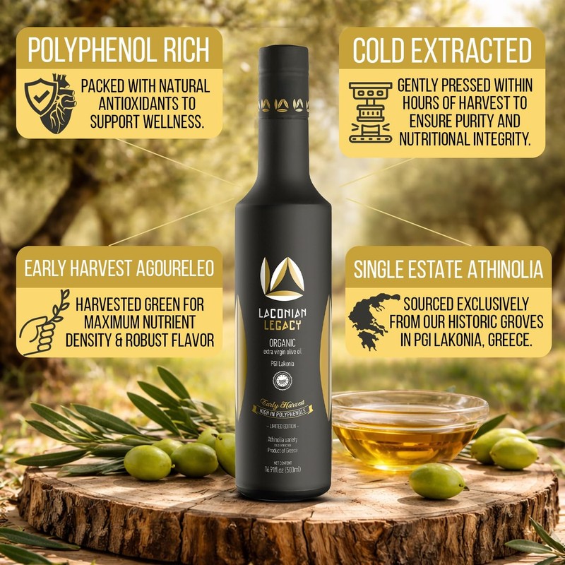 LACONIAN LEGACY High Polyphenol Organic Greek Extra Virgin Olive Oil 2026 GO... gallery