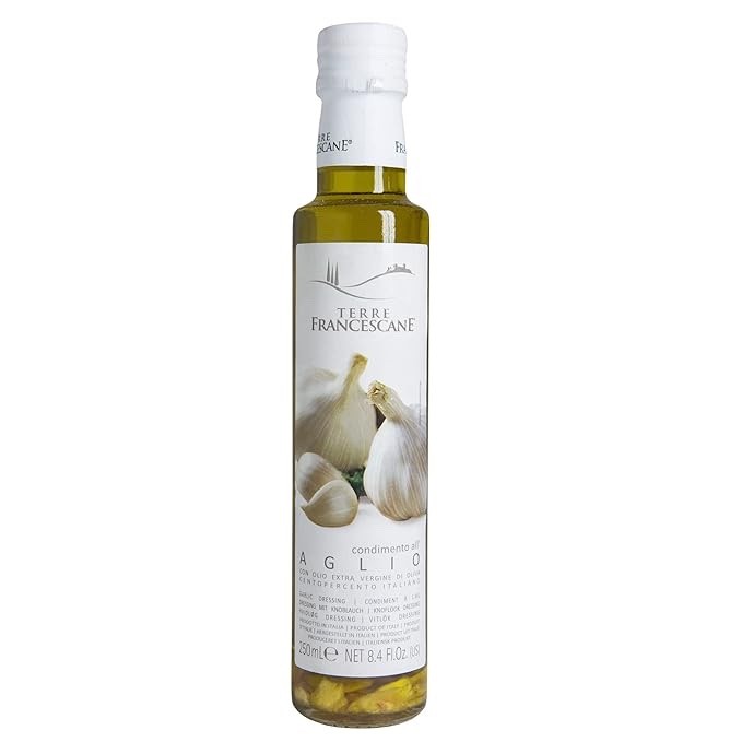 Terre Francescane Extra Virgin Olive Oil with Garlic, Italian Gourmet Dressing,