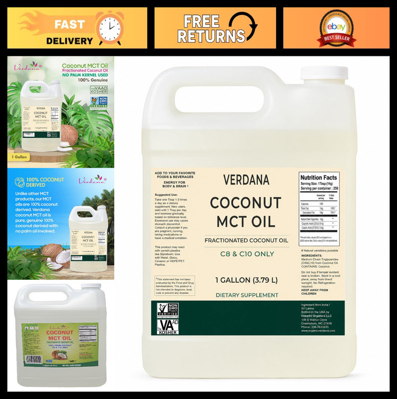 100% Pure MCT Oil – Fractionated Coconut Oil, 1 Gallon, Vegan, Non-GMO, Keto Fri