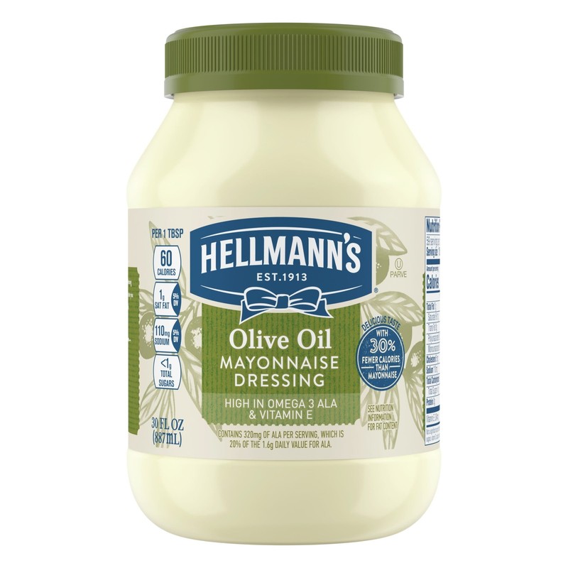 Hellmann’s Olive Oil Mayonnaise Dressing Condiments, 30 fl oz Jar