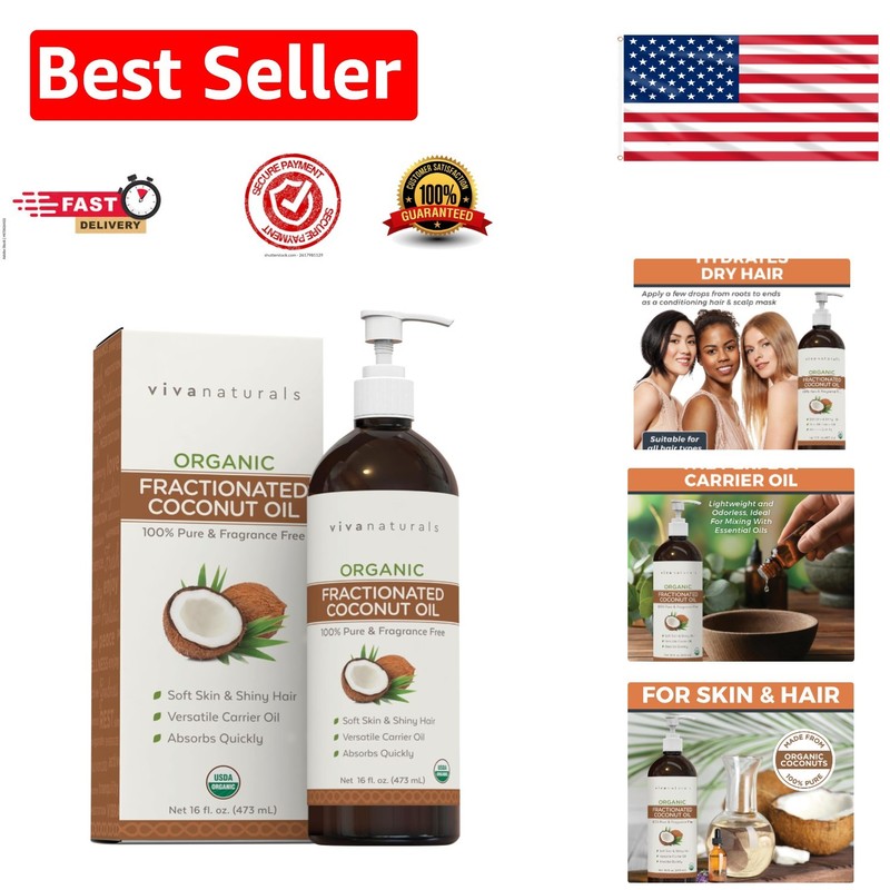 Lightweight 16 fl oz Fractionated Coconut Oil – Hydrating Skin & Hair Essential