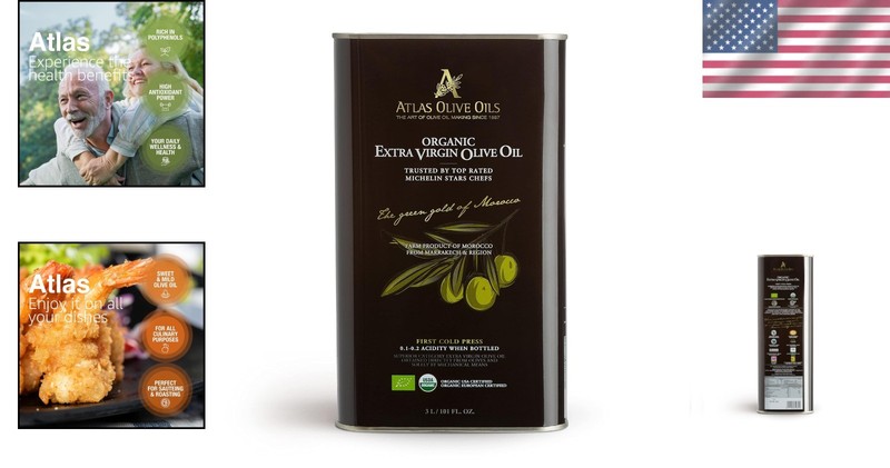 Atlas 3 LT Organic Moroccan Extra Virgin Olive Oil — Cold-Pressed & Polyphen... gallery