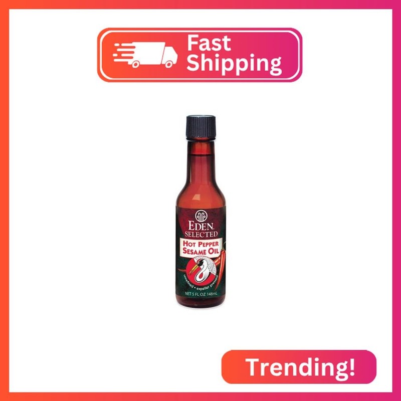 Eden Hot Pepper Toasted Sesame Chili Oil, Unrefined Expeller Pressed, 5 oz Amber