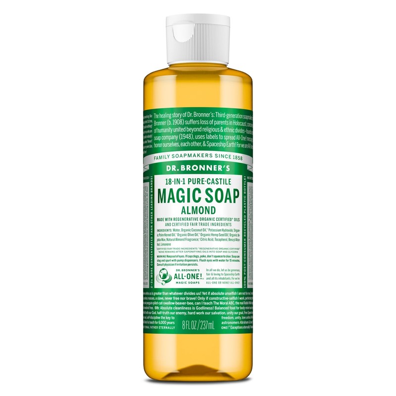 Dr. Bronner's Pure-Castile Magic Soap Liquid 8 Fl Oz (Pack of 1), Almond