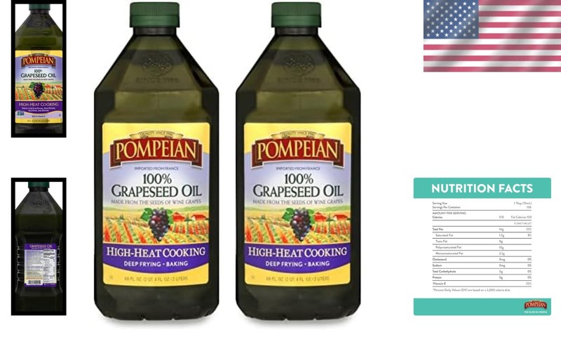 High Smoke Point 100% Grapeseed Oil for Healthy Cooking - 68 FL OZ (Set of 2) gallery