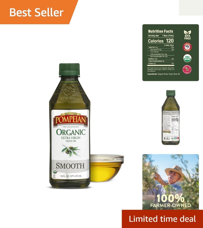First Cold Pressed Organic Olive Oil – 16 Fl Oz, Smooth & Kosher Approved