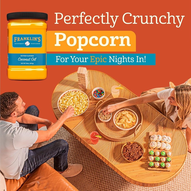 Franklin’s Gourmet Popcorn Butter Flavored Coconut Oil 30oz. Expires 10/23/2027 gallery