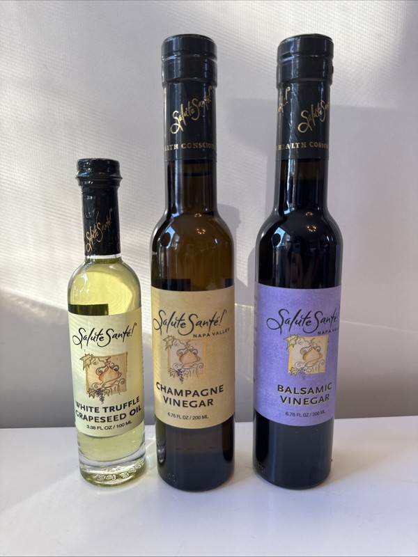Salute Sante Set -Balsamic And Champagne Vinegar, White Truffle Grapeseed Oil