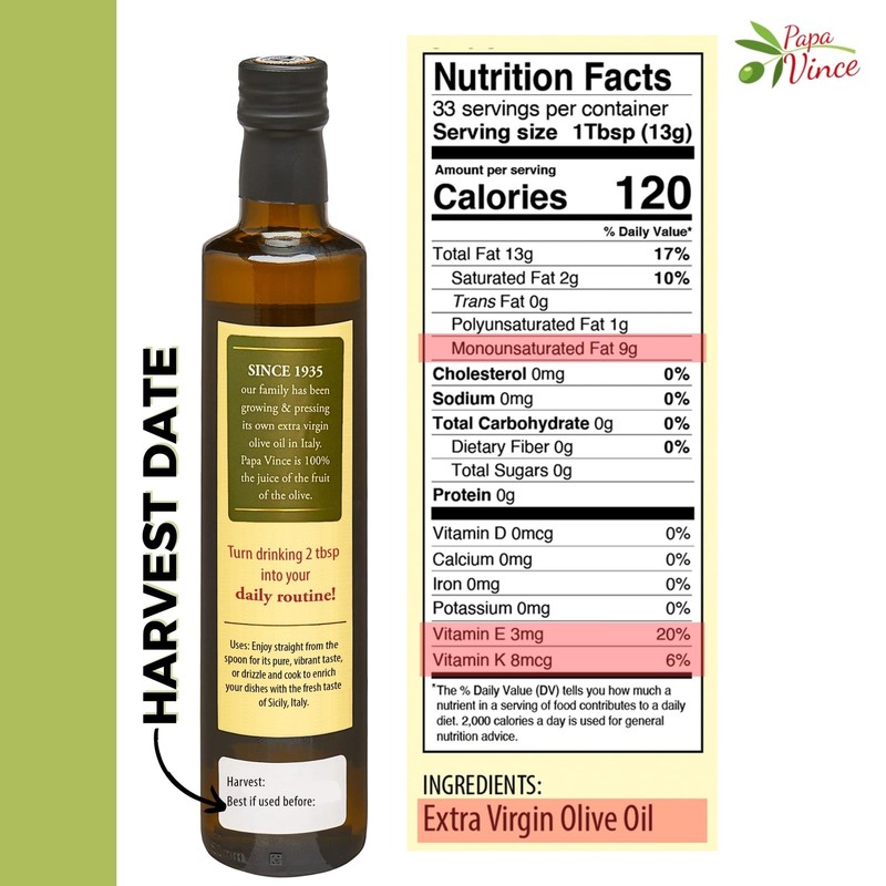 Papa Vince Olive Oil Extra Virgin - First Cold Press 16.91 Fl Oz (Pack of 1) gallery
