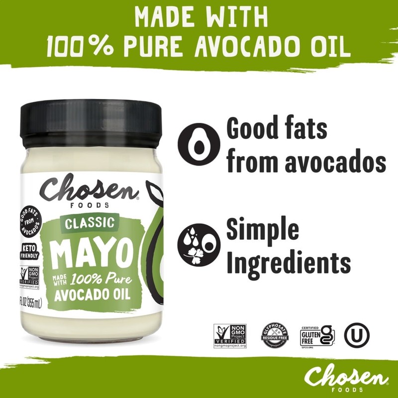 Chosen Foods 100% Pure Avocado Oil Classic Mayo,Gluten-Free 12 oz gallery