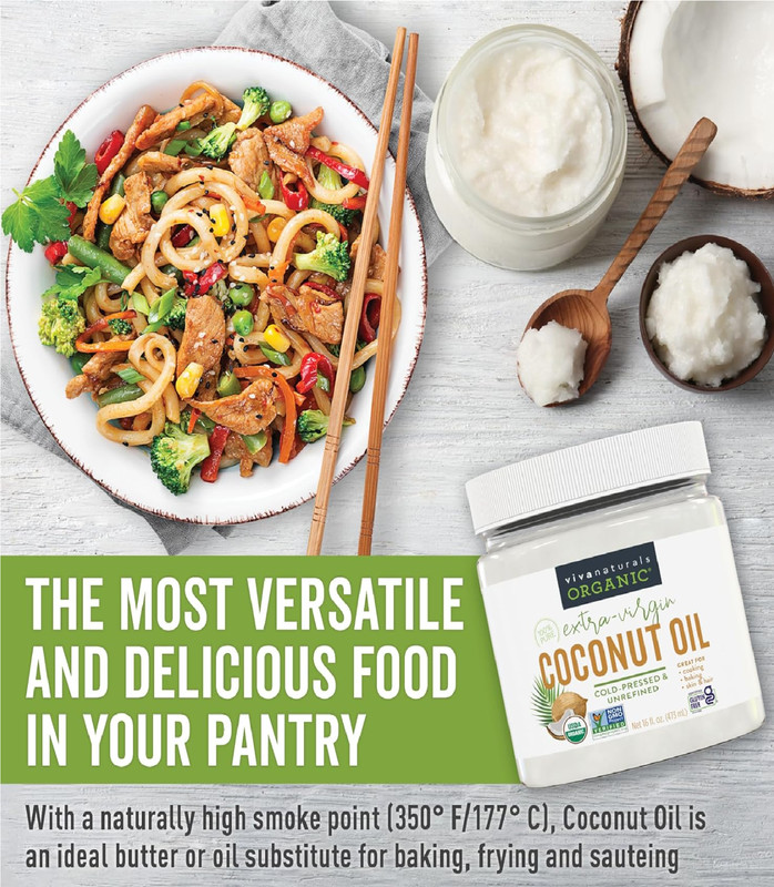 Viva Naturals Organic Coconut Oil, 16 fl oz – Unrefined, Cold-Pressed Extra Virg gallery