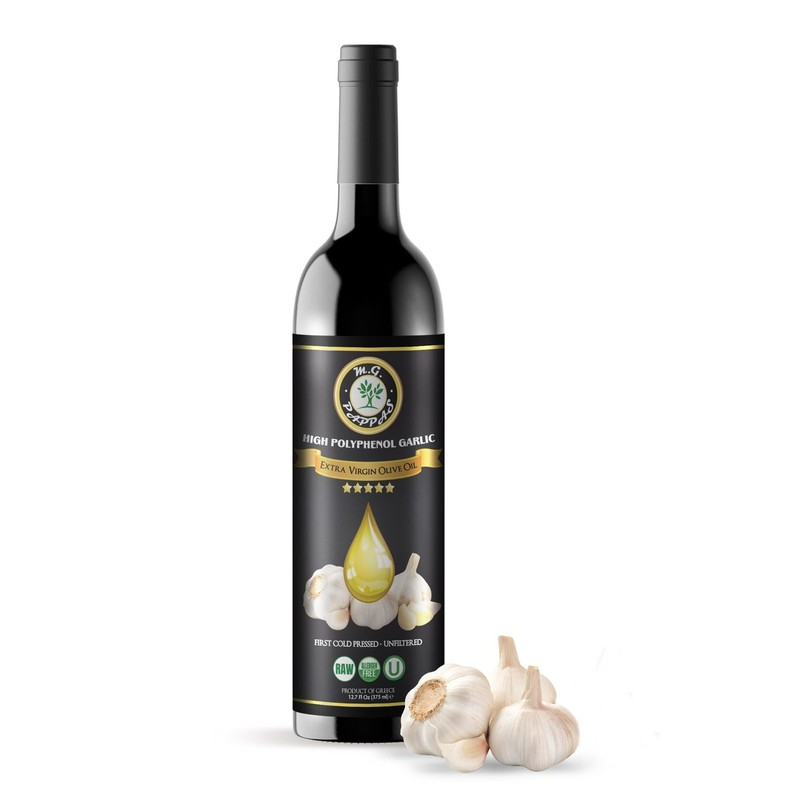 M.G. PAPPAS High Polyphenol Rich Garlic Infused Olive Oil – Extra 12.7 Fl Oz