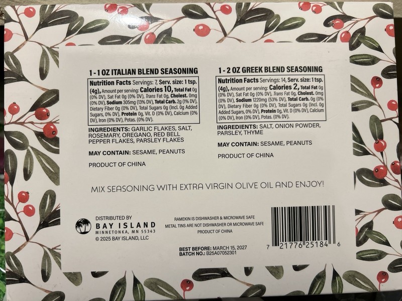 Bay Island Olive Oil Dipping Set Italian & Greek Blend Seasonings gallery
