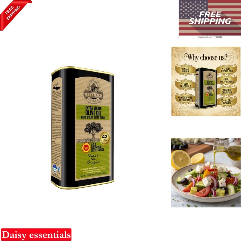 Extra Virgin Olive Oil 33.8oz Greece Cold Pressed Kosher Organic