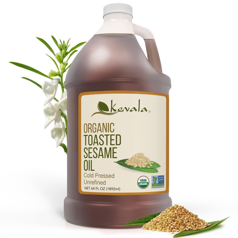 Kevala Organic Toasted Sesame Oil – 64 fl oz – 1/2 Gallon – Cold Pressed – Co…