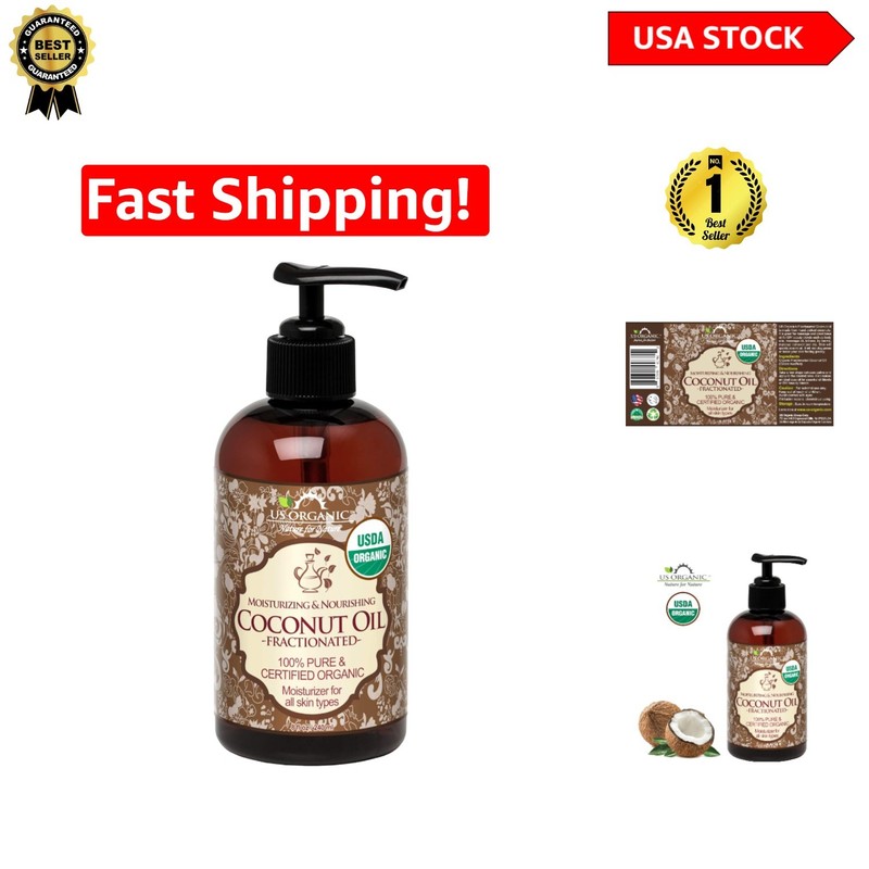 Organic Fractionated Coconut MCT Oil – 100% Pure Liquid for Skin & Hair 8 oz