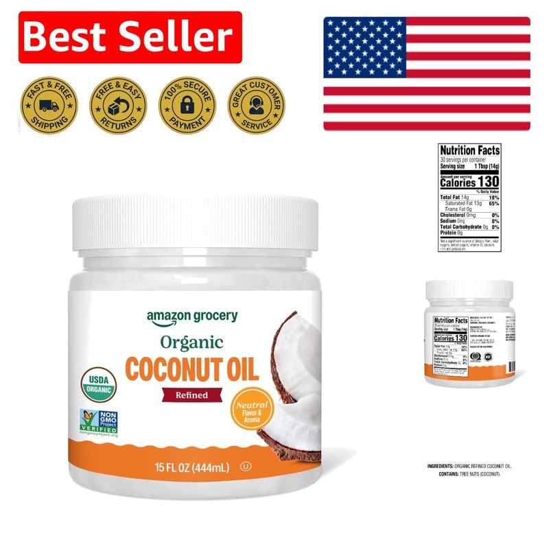15 Fl Oz Organic Refined Coconut Oil - USDA Organic & Non-GMO Cooking Essential