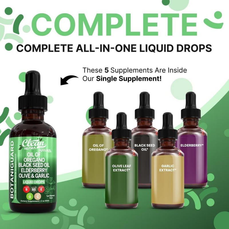 Clean Nutra Oil of Oregano Drops Black Seed Oil Elderberry Vitamin D D3 K2 Olive gallery
