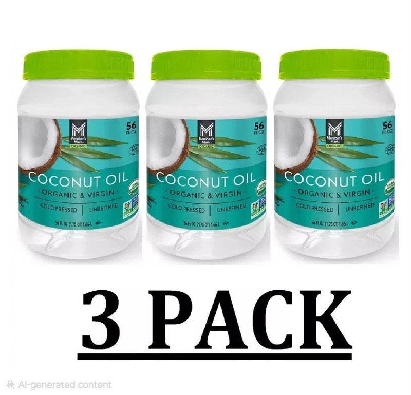 3 PACK – Member’S Mark Organic Virgin Coconut Oil 56 Oz (Total 168 Oz) FRESH