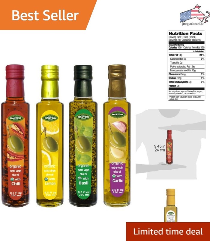 Extra Virgin Olive Oil Variety Pack – Garlic, Basil, Chili, Lemon – 8.5oz x 4