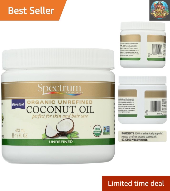 Unrefined Organic Coconut Oil 15 oz Jar – Pure Natural Hydration for Skin & Hair