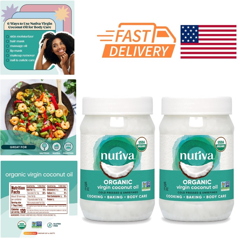 Nutrient Dense Cold Pressed Coconut Oil 15 Fl Oz Pack of 2 for Healthy Cooking