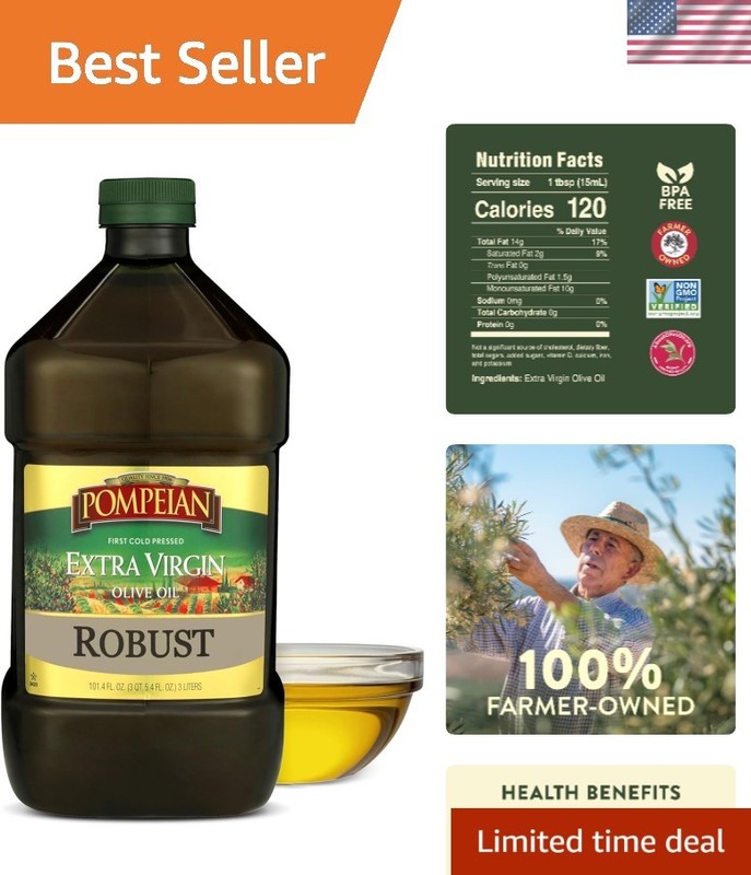 101 Fl Oz Cold Pressed Extra Virgin Olive Oil for Gourmet Cooking and Marinating