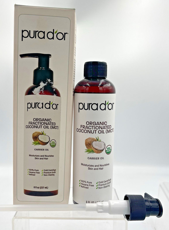 PURA D’OR Organic Coconut Oil MCT Carrier Oil 8oz Moisturizing Massage Oil