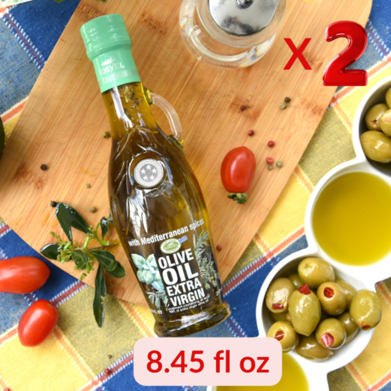 KORVEL Greek EVOO with Mediterranean herbs, Amphora 8.45 fl oz-2 pack