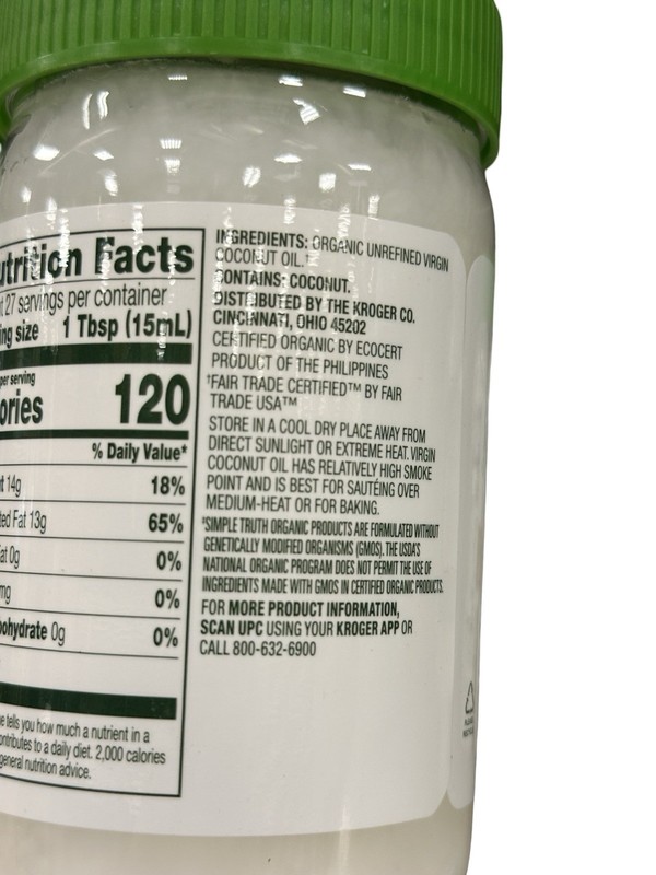 Simple Truth Organic Cold Pressed Unrefined Virgin Coconut Oil 14 fl oz Jar gallery