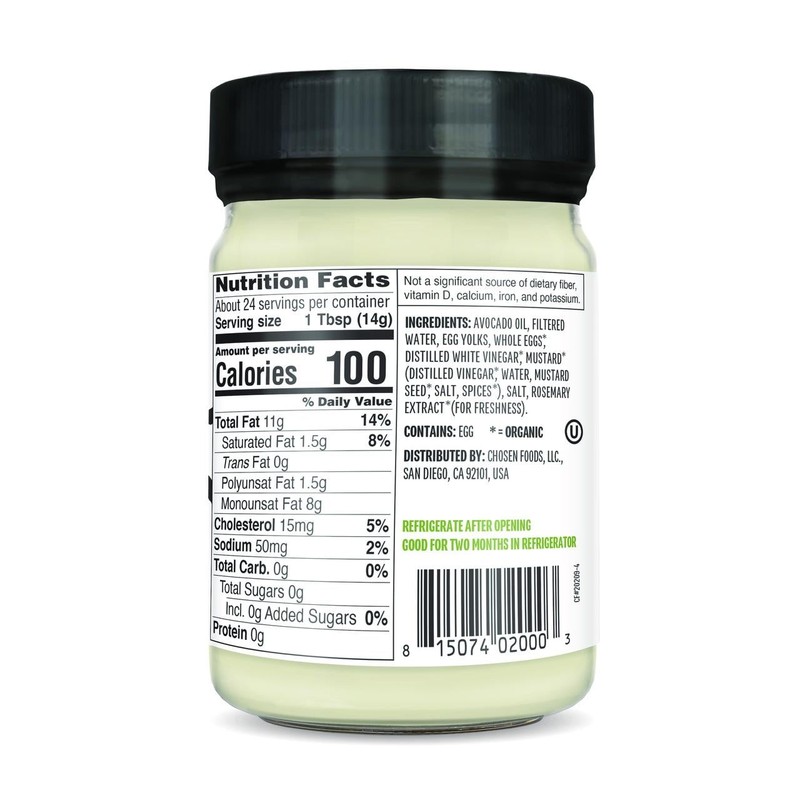Chosen Foods 100% Pure Avocado Oil Classic Mayo,Gluten-Free 12 oz gallery