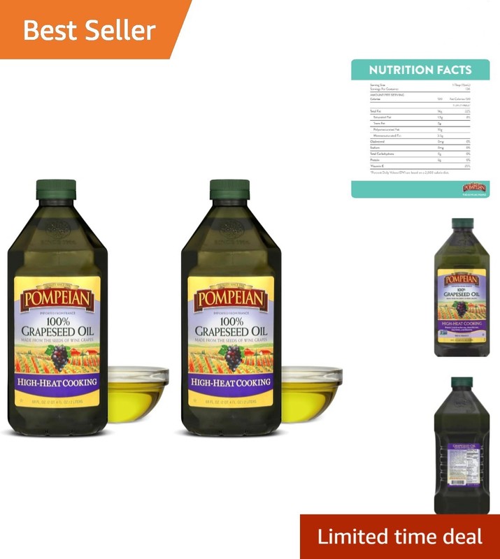 Grapeseed Oil for Baking & Frying – 2 Bottles of 68 Fl Oz Each, Non-Allergenic