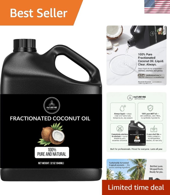 & Non-GMO 32oz Fractionated Coconut Oil – Fast-Absorbing Natural Body Oil