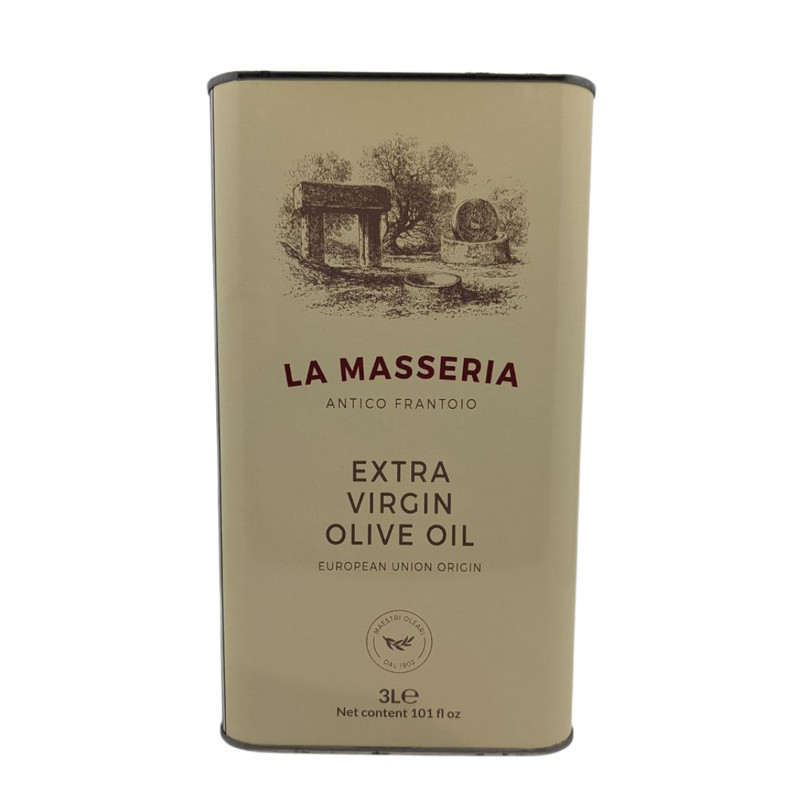 Masseria Extra Virgin Olive Oil Italy Kosher Halal 101 Oz 3L Metal Can Wholesale