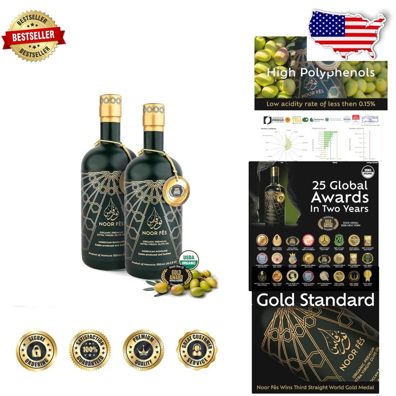Organic Extra Virgin Olive Oil 2x17oz High Polyphenol Moroccan