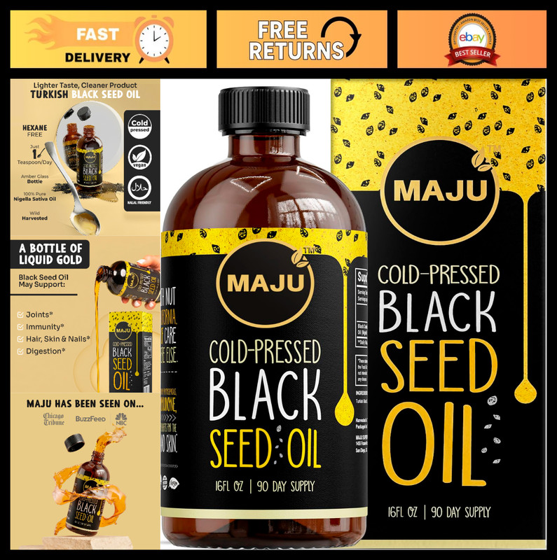 100% Pure Black Seed Oil 16oz – Cold Pressed, Non-GMO, High Thymoquinone, Glass