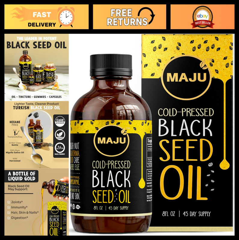 Cold-Pressed Black Seed Oil 8 oz – High Thymoquinone, Pure Cumin Oil, Glass Bott