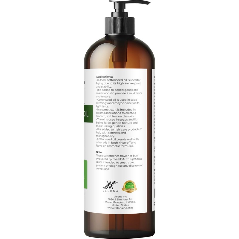 Cottonseed Oil by Velona - 2oz-7lb Refined, Cold pressed | Cooking Dressing gallery