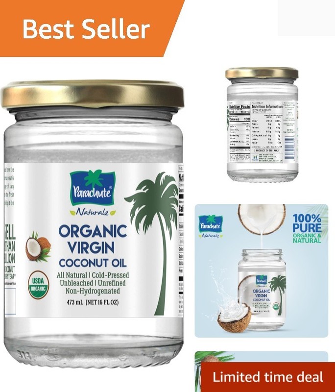 16 Fl.Oz Organic Coconut Oil for Cooking, Hair & Body – Unrefined & Eco-Friendly
