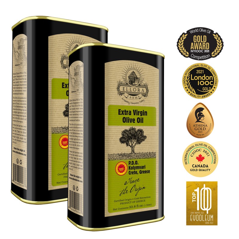 Single Estate PDO Greek Extra Virgin Olive Oil, Global Gold Awards, 33.8oz X 2