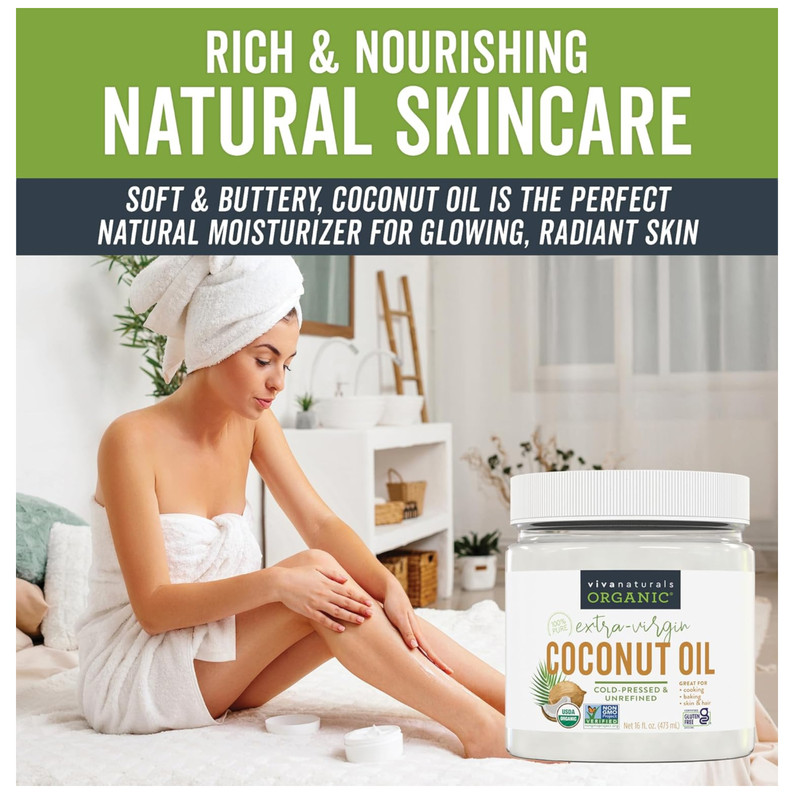 Viva Naturals Organic Coconut Oil, 16 fl oz – Unrefined, Cold-Pressed Extra Virg gallery