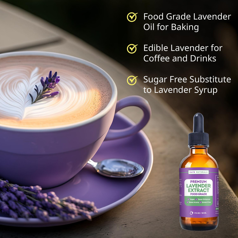 Kate Naturals Lavender Extract for Baking, Drinks, Coffee, Lattes. Food Grade La gallery