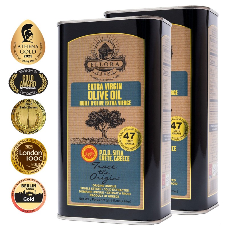 Single Estate SITIA, Greek Extra Virgin Olive Oil, Kosher, Traceable, 34oz (2PK)