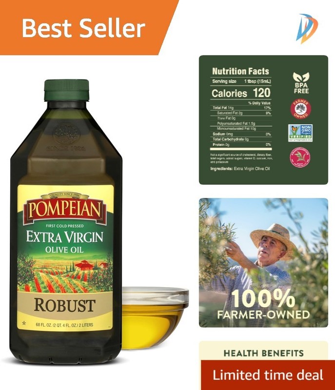 Extra Virgin Olive Oil 68 Fl Oz – Robust Flavor, Gluten-Free & Kosher Certified