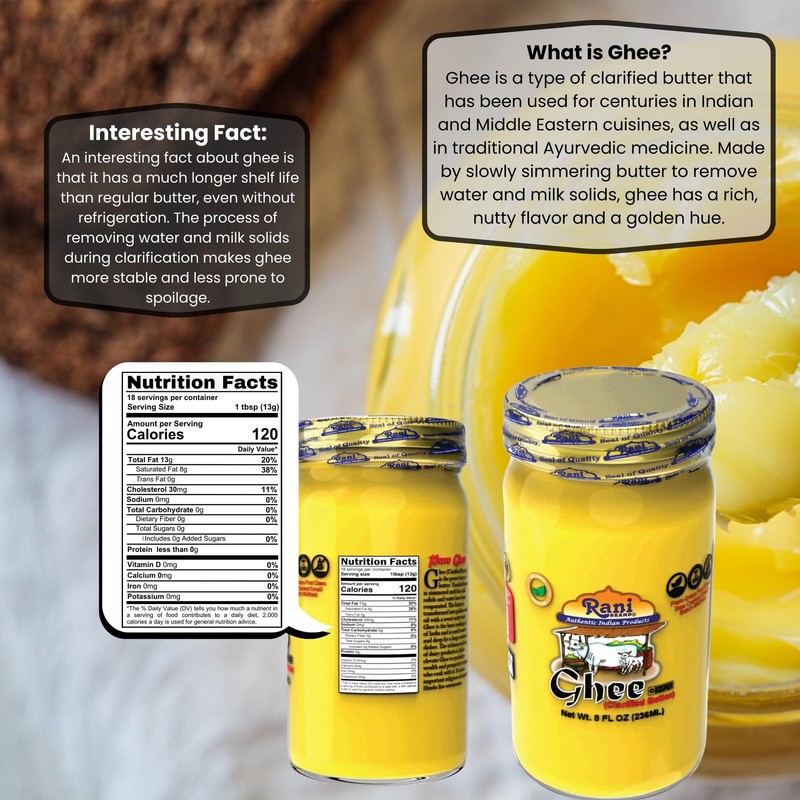 Rani Ghee Pure & Natural from Grass Fed Cows (Clarified Butter) 8oz (227g) gallery